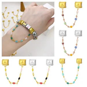 Charm de Pulsera Modular Italiana Eslabón de Acero Inoxidable con Cuentas de Esmalte de Colores Accesorio Joyería DIY