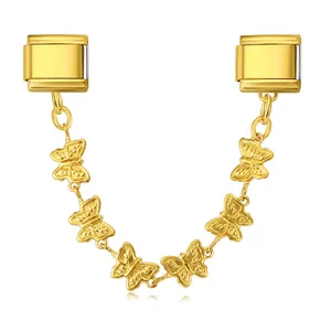 Exquisite gold butterfly safety chain pendant for Italian modular charm bracelets accessories