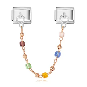 Cadena de cuentas coloridas con cristales para pulsera modular italiana de acero