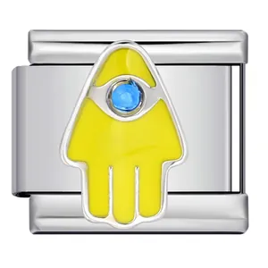 Silver stainless steel Hamsa Hand and Evil Eye Italian charm link for modular bracelets