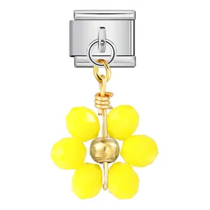 Ciondolo fiore in cristallo giallo per bracciali modulari italiani in acciaio inox