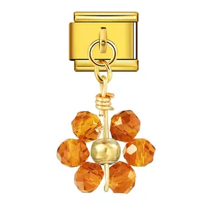 Maglia per bracciale modulare italiano dorato con ciondolo a fiore in cristallo arancio