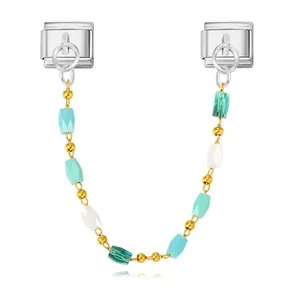 Cadena de conexión para pulsera italiana con cuentas de cristal de colores y dorado
