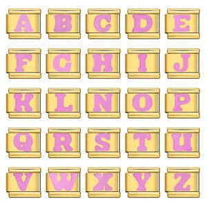 Stainless Steel Gold Plated DIY 26 English Letters Italian Charms For Bracelet Pink Black Alphabet Link Charm Fashion Jewelry Accessories