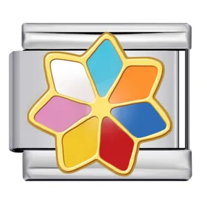 Bunter Emaille-Blumenanhänger für italienische Modularmbänder aus Edelstahl, DIY Schmuck