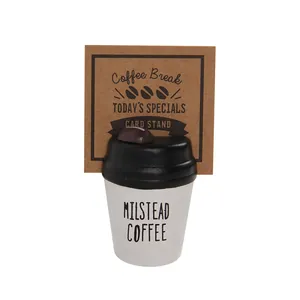 Creative coffee cup shaped wooden card holder for desktop photos and note display