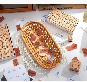 Detailed macro view of high-quality wooden calendar stamps for creative journaling and decor