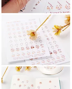 Close-up detail of cute Face-Today expression stickers applied to a personal diary notebook