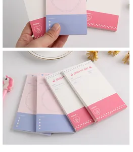 Close-up of Korean style minimalist memo pads featuring cute heart and cherry patterns