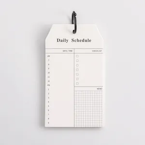 Bloc de notas de horario diario blanco minimalista con anillas y lista de control
