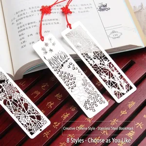 Chinese Style Stainless Steel Hollow Metal Bookmark With Red Tassel Traditional Pattern Rectangular Retro Page Marker For Book Lover Business Souvenir Gift
