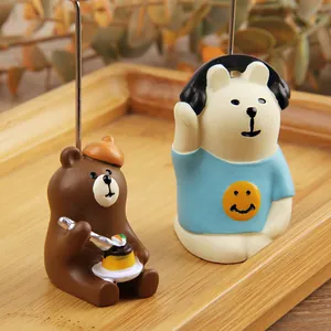 Two cute resin animal memo clips and photo holders for kawaii office desktop decor