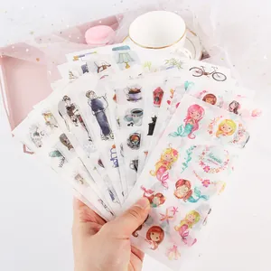 Cute Cartoon Washi Paper Stickers For DIY Journal Scrapbook Planner Aesthetic Decorative Stickers Mermaid Cat Dog Theme
