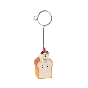 Cute cat on bread resin memo holder for desktop decoration and photo display clip
