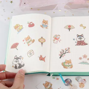 Set of 6 cute cartoon Shiba Inu dog washi stickers for journaling and scrapbooking