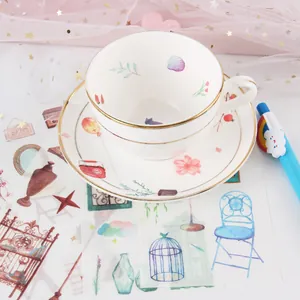 Cute watercolor washi stickers set for journaling and DIY scrapbooking decoration