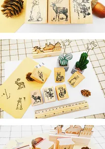 Vintage houten stempels met bosdieren voor DIY journaling en knutselprojecten