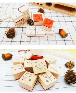 Creative zodiac wooden stamps for DIY handbook and journal decoration, 12-piece set