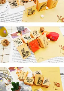 Set vintage houten stempels met bosdierontwerpen voor DIY-dagboek scrapbooking deco
