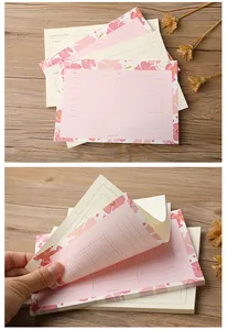 Detail view of floral weekly planner notepad with tear-off pages and pink flower design