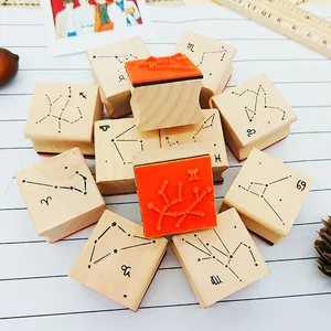 Wooden rubber stamps set with 12 zodiac constellation patterns for DIY planner crafts