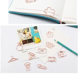 Detail showing various creative shapes of rose gold stainless steel metal paper clips