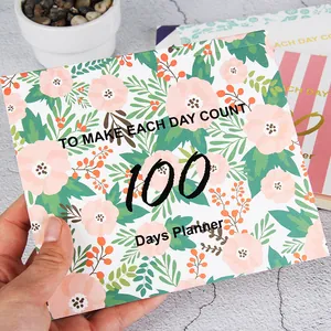 Planificateur Créatif Simple 100 Jours Portable Floral Rayé Carnet de Notes Agenda Journal de Suivi d'Objectifs pour Étudiants Bureau