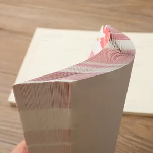 Close-up of a portable floral daily planner with tearable pages and pink edge design