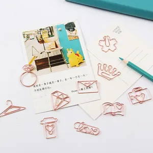 Rose gold stainless steel creative paper clips in various shapes for bookmarks and office use
