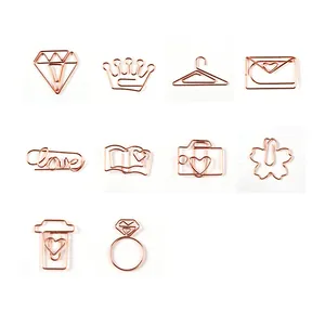 Rose gold shaped metal paper clips in 10 creative designs like diamond and crown