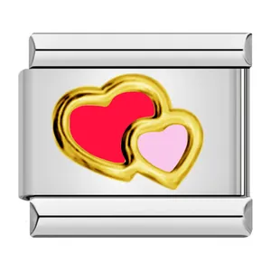 Maillon de bracelet italien en acier inoxydable avec motif double cœur coloré pour bijoux DIY
