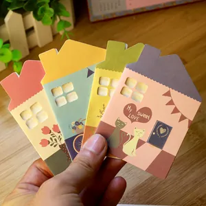 Creative Cute Sweet Hut Shaped Hollow Greeting Card With Envelope Cartoon Cat Bird Flower Bicycle Pattern Gift Cards