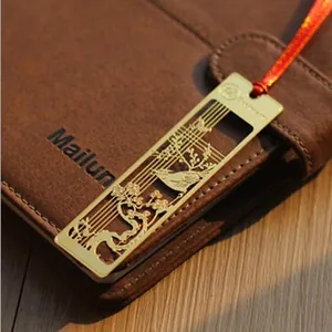 Elegant Chinese style golden metal bookmark with bird and plum blossom cutout design