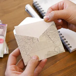 12er-Set Mini-Briefumschläge mit Vintage-Weltkartenmuster für handgeschriebene Karten