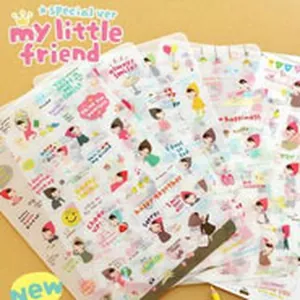 Vista dettagliata di vari simpatici adesivi animati di Cappuccetto Rosso per scrapbooking