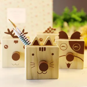 Set of cute animal shaped wooden pen holders and glasses stands for desk organization