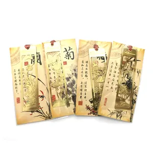 Set of 4 hollow metal bookmarks with classic Plum Orchid Bamboo Chrysanthemum design