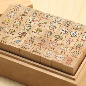 40-piece cute rabbit wooden stamp set in a wooden box for DIY journaling and scrapbooking