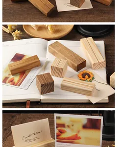 Rustic vintage wooden memo holder blocks for displaying desk cards and photos