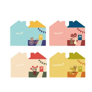 Creative house-shaped hollow greeting cards with cute illustrations for various occasions