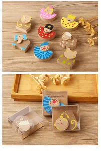 8-piece set of cute wooden animal character memo clips with individual gift packaging