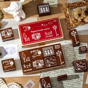 Juego de 9 Sellos de Goma de Madera Vintage Frases de Bendición Francesas Sellos Decorativos de Madera para Scrapbooking Diario