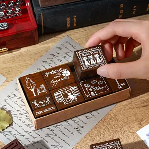 Set de 9 sellos de madera vintage con frases de bendición en francés