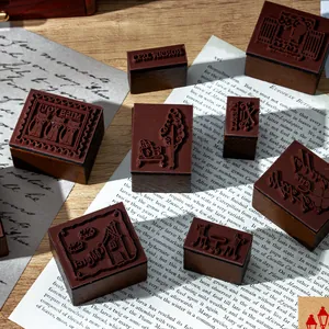 Set de 9 sellos vintage de madera con frases en francés para scrapbooking y diarios DIY