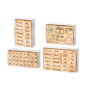 Comprehensive wooden calendar stamp set for bullet journaling and planner decoration