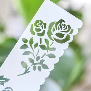 White DIY painting stencil with elegant rose hollow-out pattern for scrapbooking decor