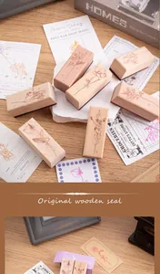 Detailed vintage floral wooden stamps set for DIY bullet journaling and crafts decoration