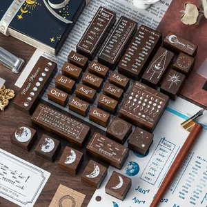 30 Stücke Vintage Mondphasen Holzstempel Set Himmlischer Sternenhimmel Ewiger Kalender Dekorative Gummistempel Für DIY Scrapbooking Journaling Planer Geschenk
