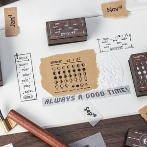 Holzstempel-Set mit Mondphasen und Kalender für kreatives Journaling und Bastelarbeiten