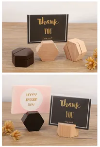 Hexagonal wooden card holders for desk display with minimalist design